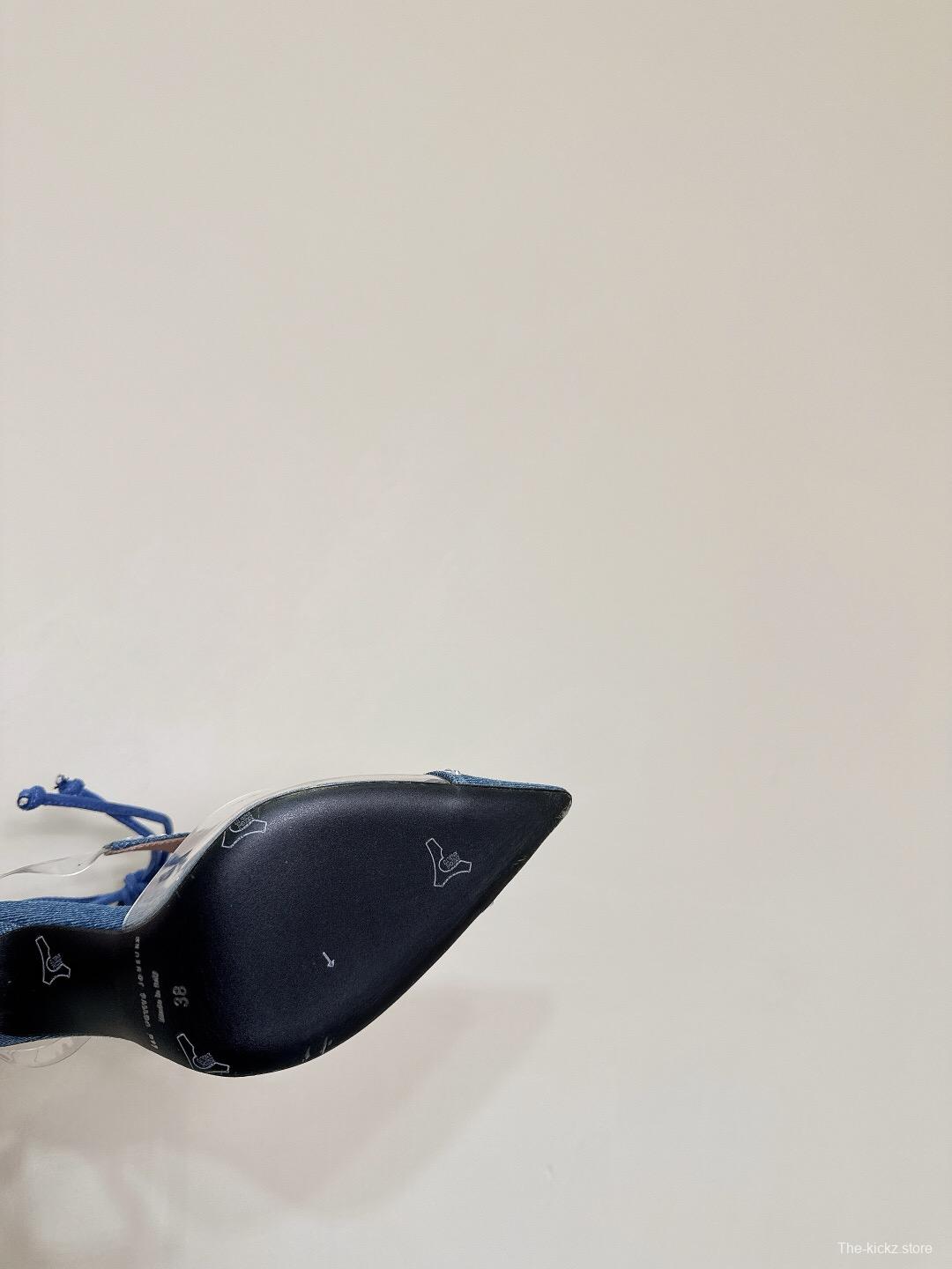 2025 Women Les Petits Joueurs Blue Denim Satin Leather Heels KFY00290