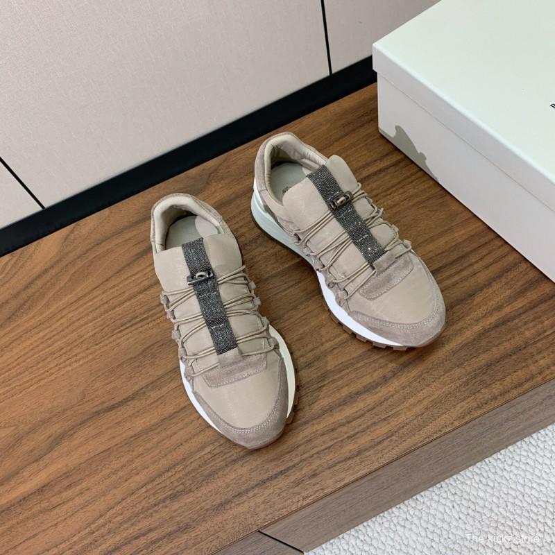 2025 Unisex Brunello Cucinelli Beige Suede Nubuck Leather Sneakers LY