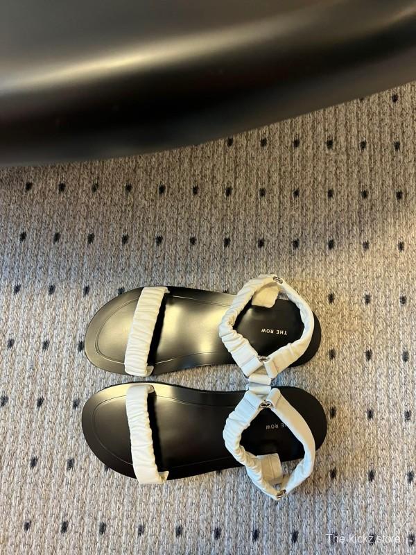2025 Women The Row White Leather Flat Sandals