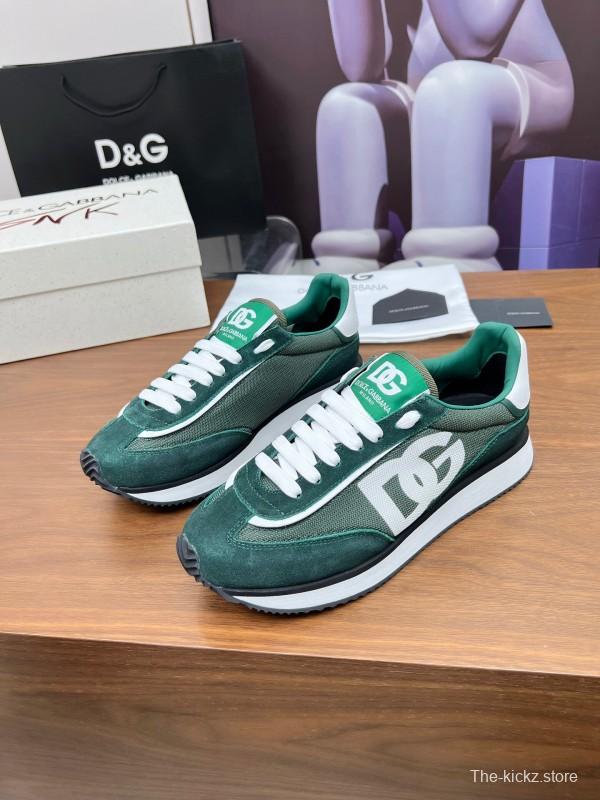 2025 Men Dolce & Gabbana Green White Mesh Suede Casual Sneakers LY00300