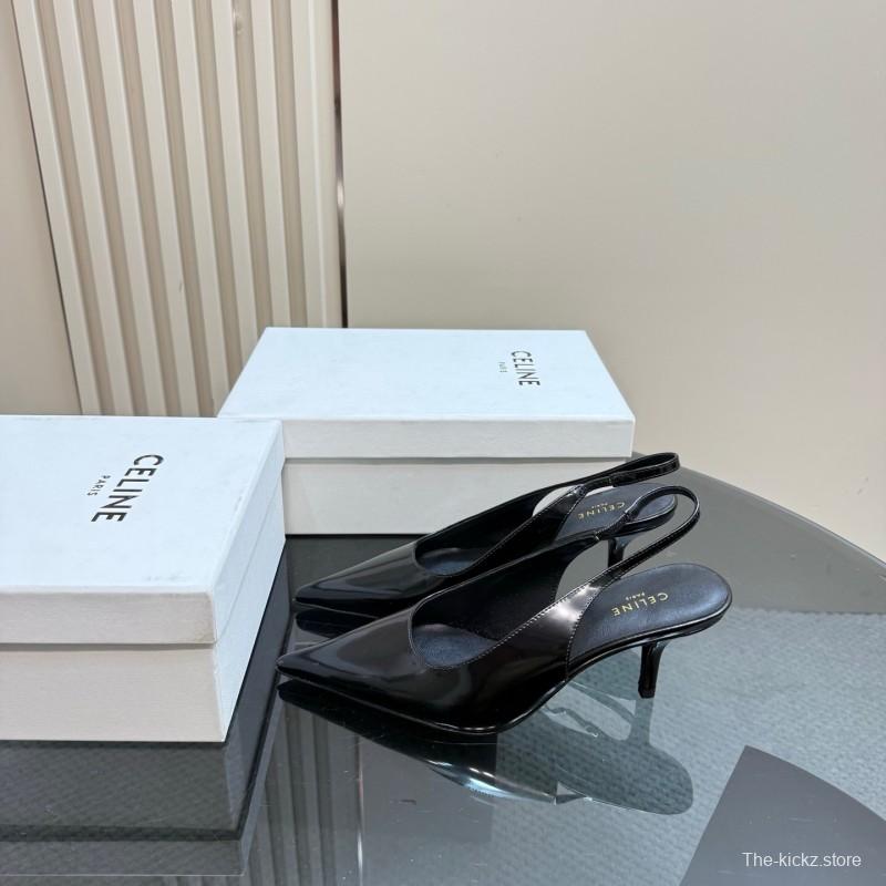 2025 Women CELINE Black Patent Leather Slingback Pumps KFY00310