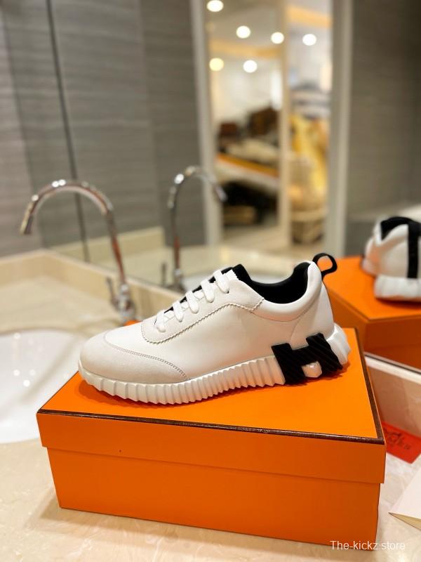 2024 Unisex Hermès White Black Silk Lambskin Rain Cloth Casual Sneakers MJ00320