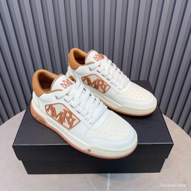 2025 Unisex Amiri White Brown Leather Sneakers MJ00360