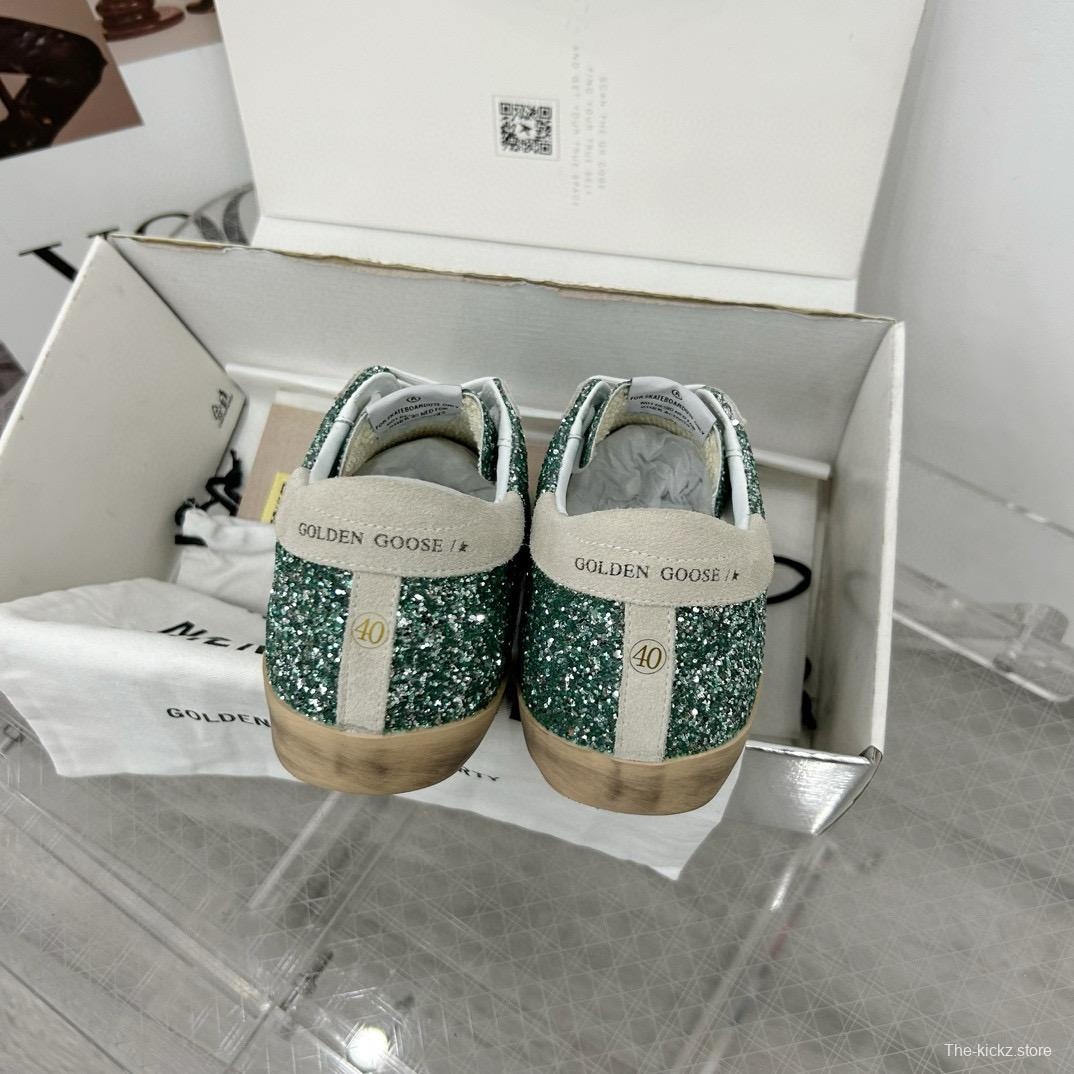 2025 Women GGDB Green White Suede Leather Star Sneakers