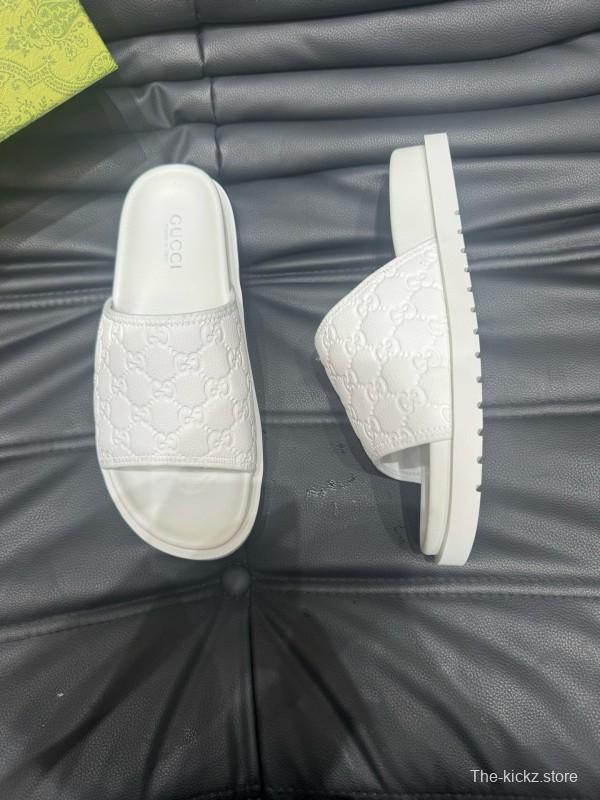 2024 GUCCI White Leather Slippers MJ00200