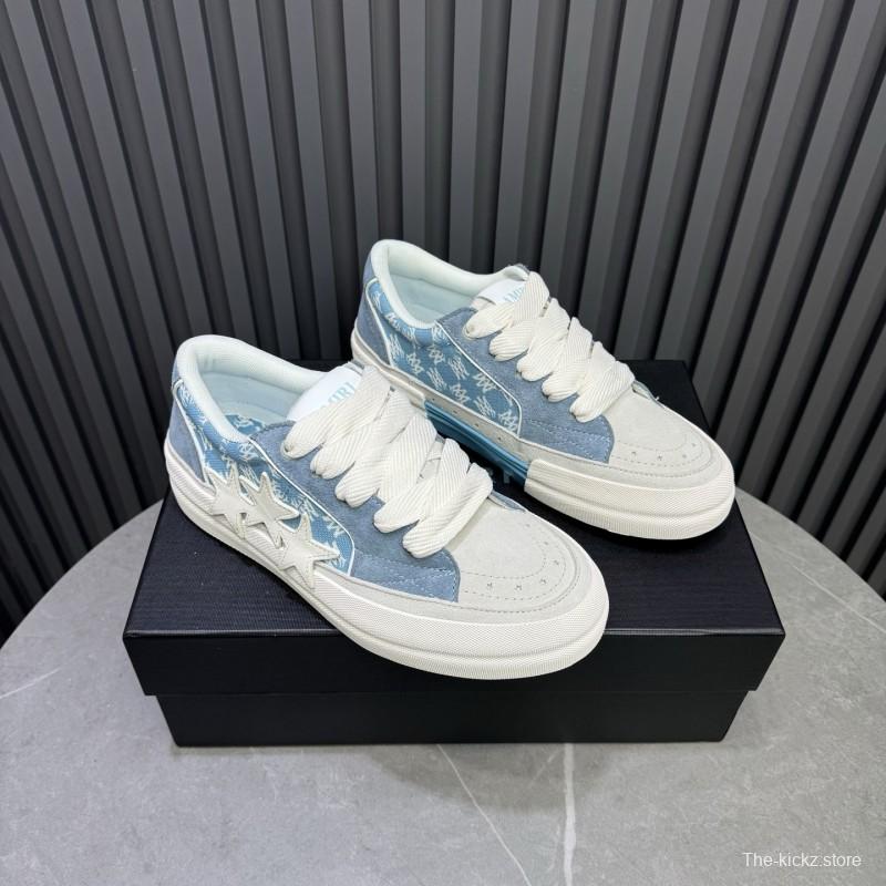 2025 Unisex Amiri Blue White Suede Canvas Sneakers