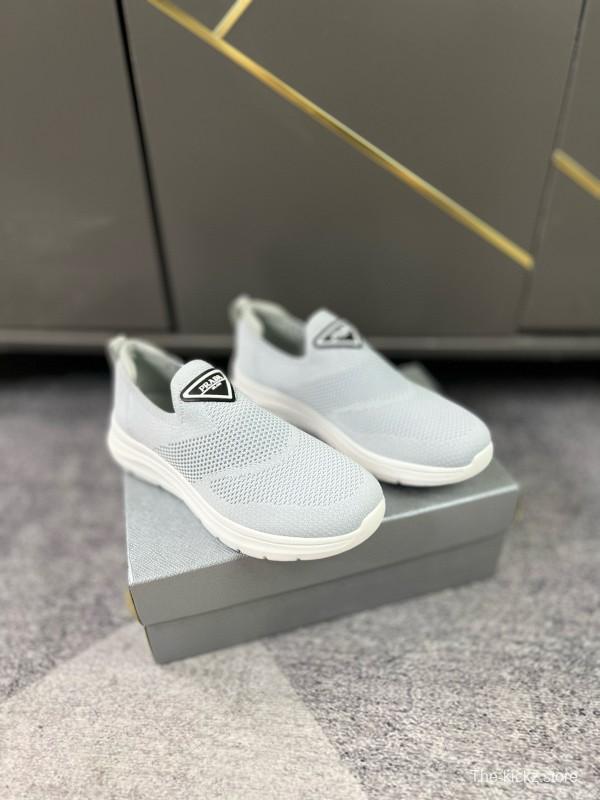 2024 Unisex Prada Light Grey Breathable Flyknit Sneakers MJ00230