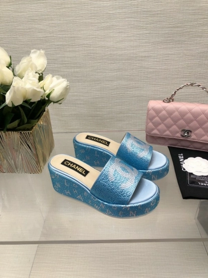 2025 CHANEL Blue Leather Slippers