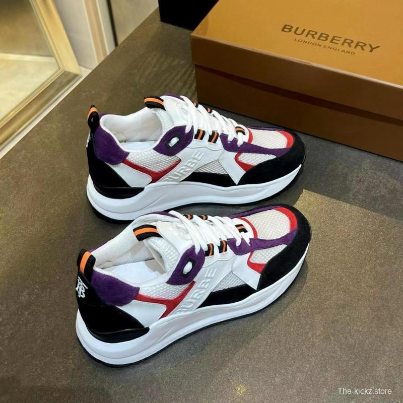 2025 Unisex Burberry Black White Red Purple Suede Leather Mesh Chunky Sneakers MJ00380