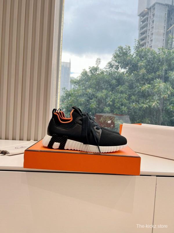 2024 Unisex Hermès Black Orange Knit Sneakers