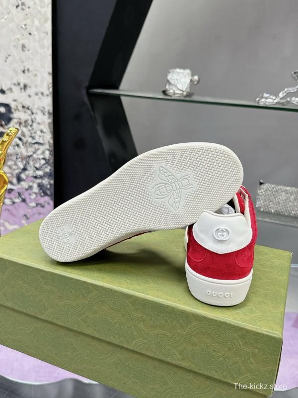 2024 Unisex Gucci Red White Leather Suede Sneakers MJ00310