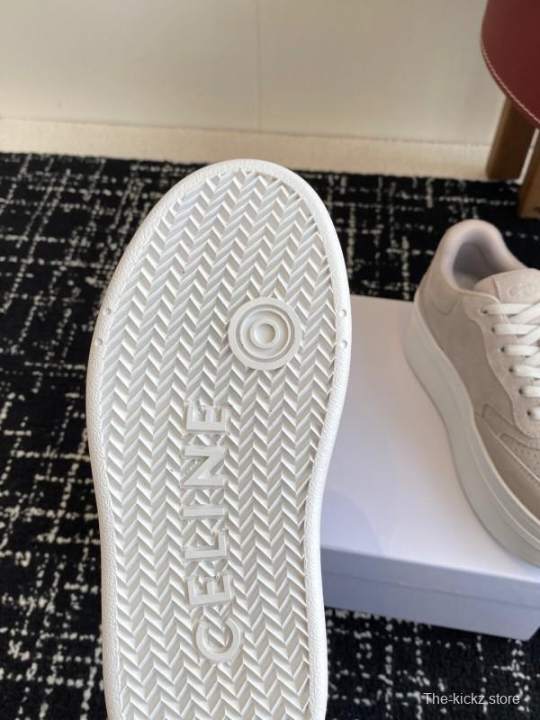 2025 Women Celine Beige Suede Platform Sneakers CELINE Embroidery