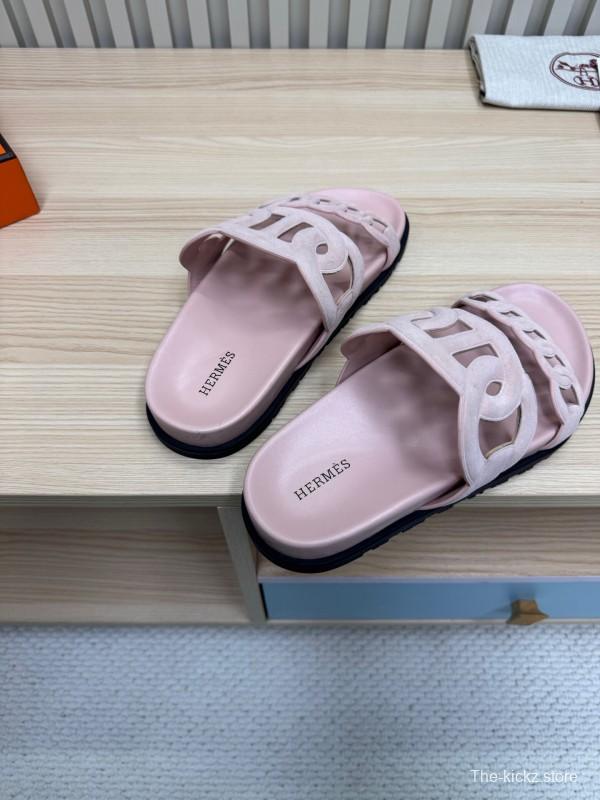 2025 Slippers Hermès Pink Suede Slippers