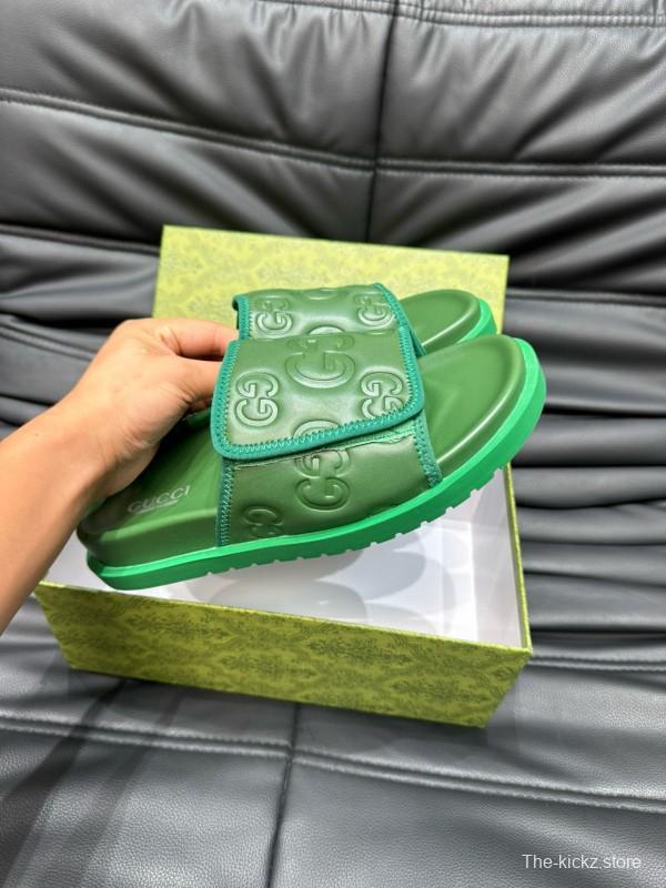 2024 Gucci Green Leather Slippers MJ00200