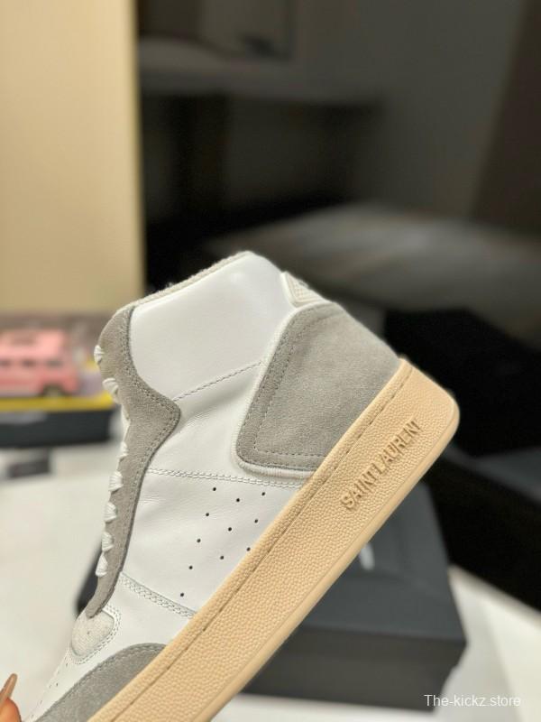 2024 Unisex Yves Saint Laurent White Grey Leather High Top Sneakers MJ00390