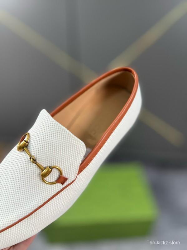 2024 Men Gucci white brown leather loafers MJ00280