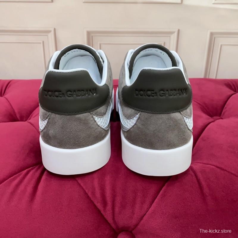 2025 Unisex Dolce & Gabbana White Grey Black Leather Mesh Sneakers