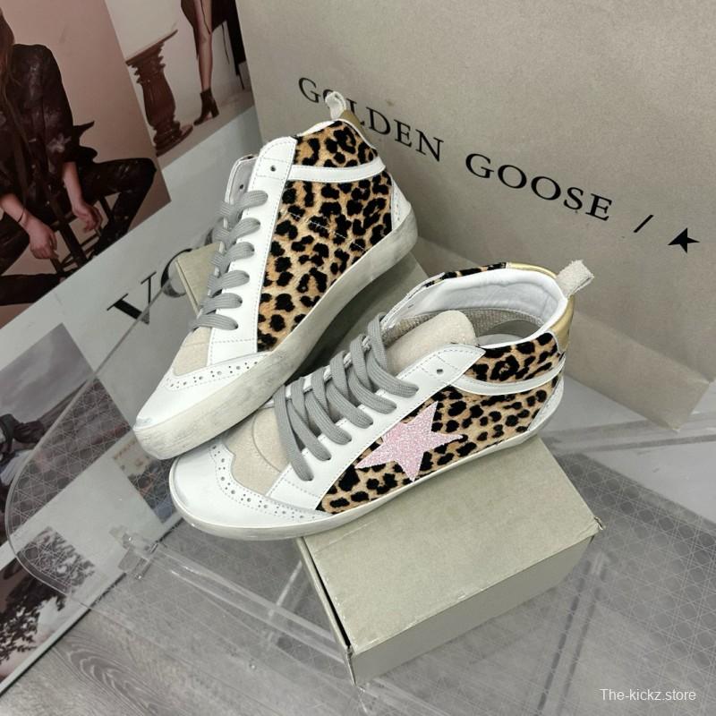 2024 Unisex GGDB Leopard White Pink Leather Suede High Top Sneakers MJ00300
