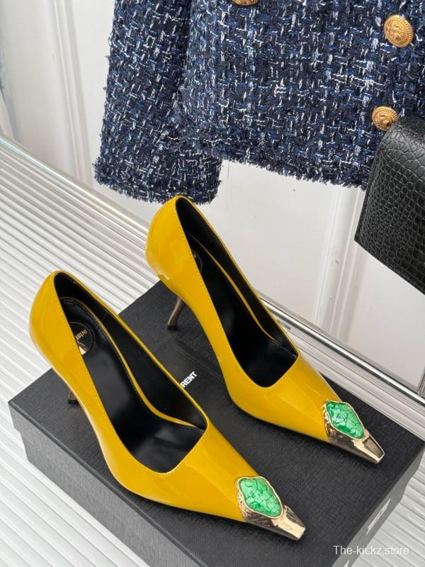 2024 Women Yves Saint Laurent Yellow Patent Leather High Heels