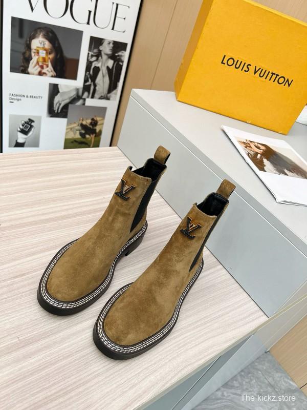 2024 Women Louis Vuitton Brown Suede Chelsea Boots MJ00340