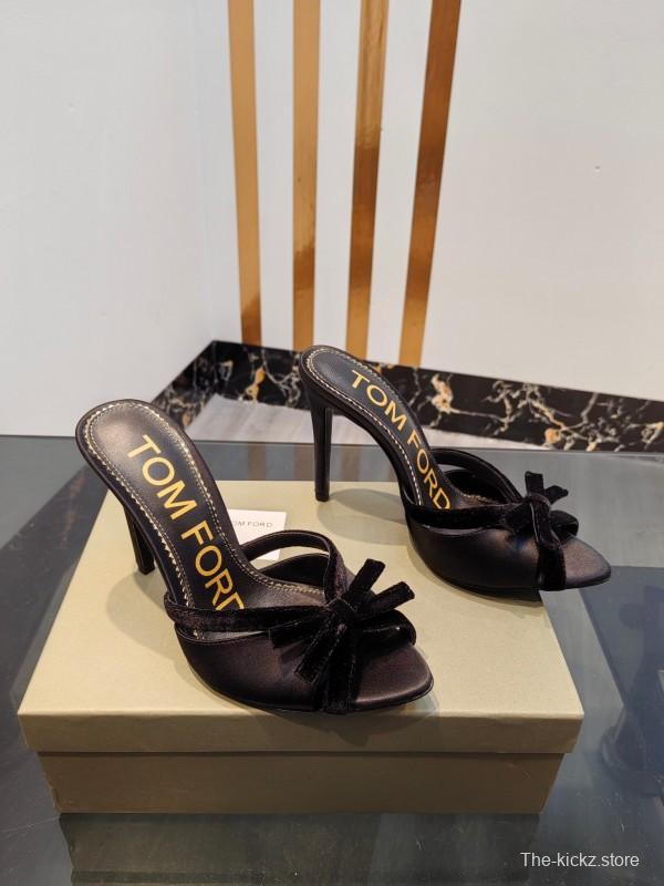 2025 Women TOM FORD Black Velvet High Heel Backless Sandals KFY00290