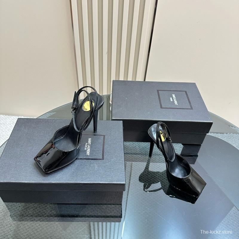 2025 Women Yves Saint Laurent Black Patent Leather Slingback Pumps MJ00280