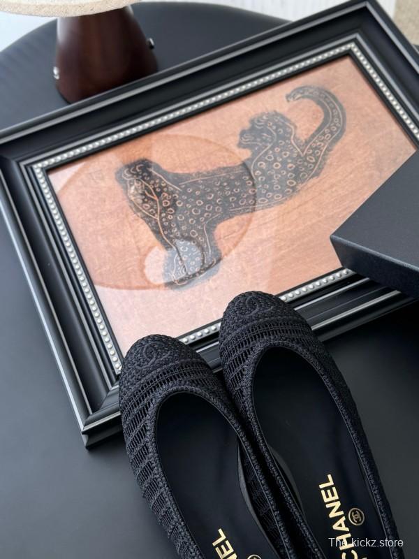 2025 Women Chanel Black Mesh Ballet Flats LY00280