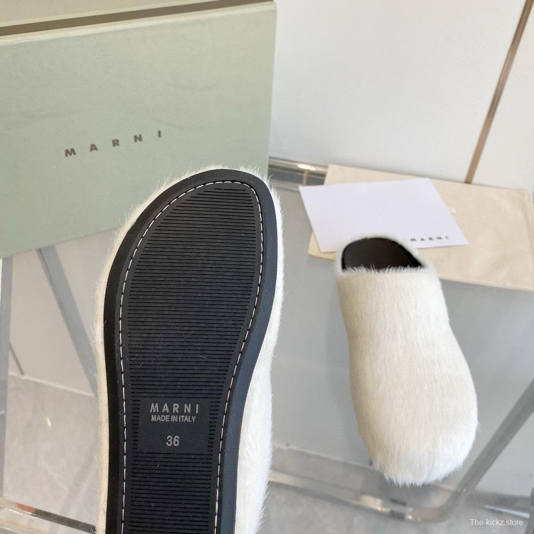 2024 Women Marni White Pony Hair Leather Mules MJ00320