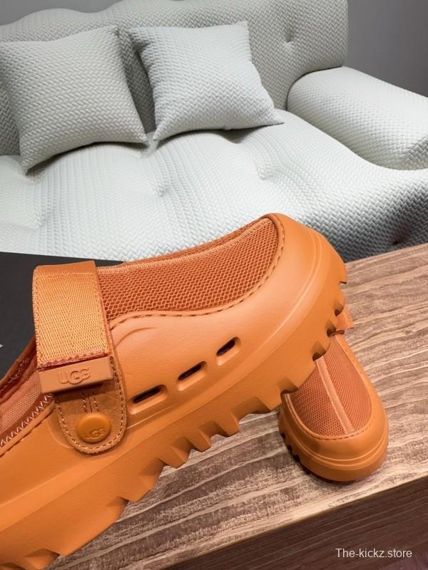 2025 UGG Brown Leather Mesh Slippers KFY00220