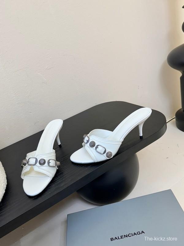 2025 Women Balenciaga White Leather Heeled Mules KFY00290
