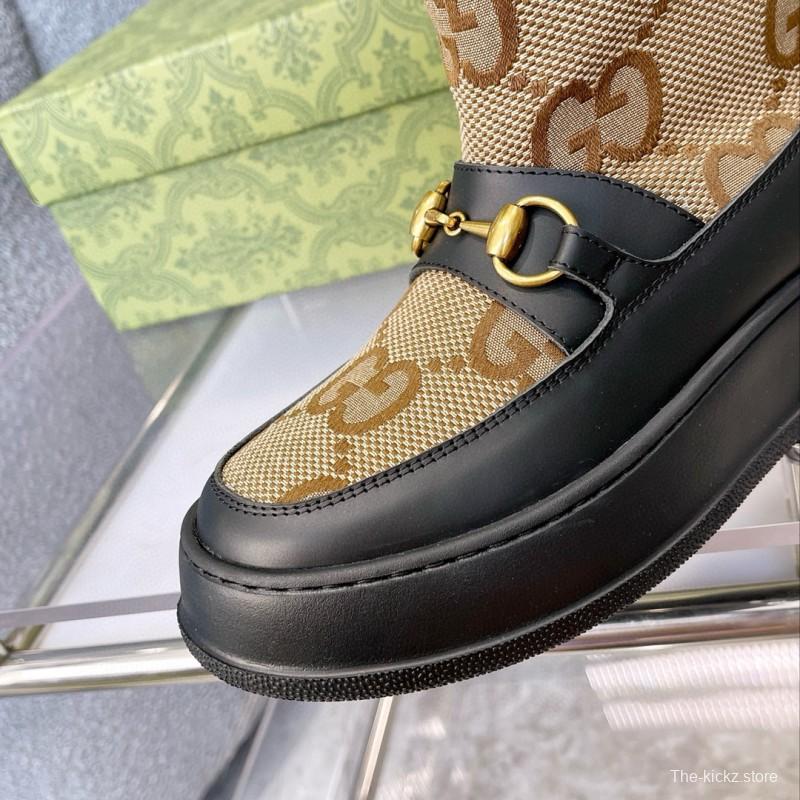 2024 Women Gucci Beige Brown Leather Shearling Snow Boots MJ00420