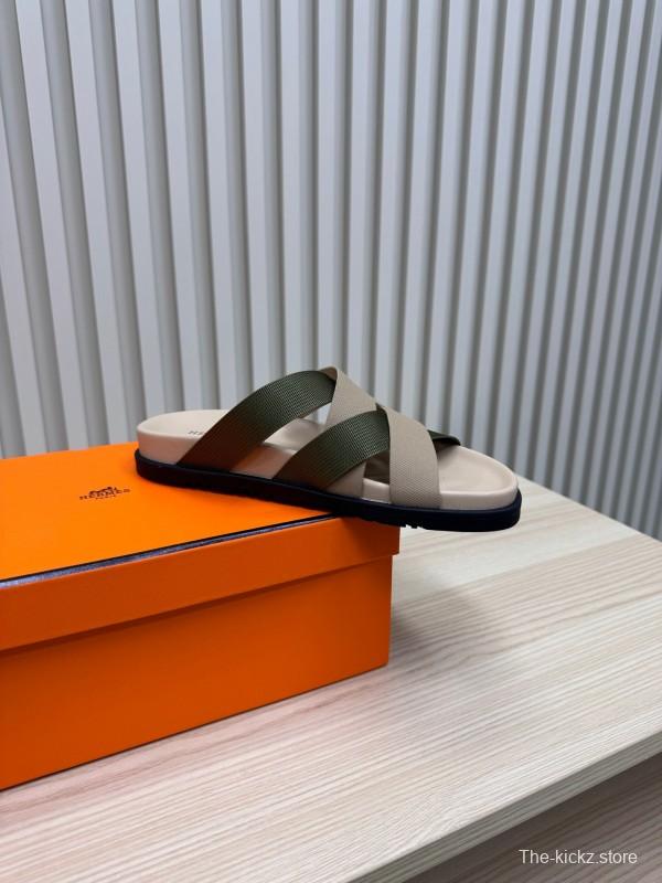 2025 Slippers Hermès Beige Green Rubber Slippers