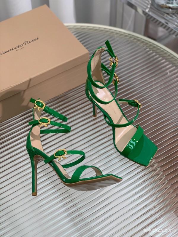 2025 Women Gianvito Rossi Green Leather High Heel Sandals