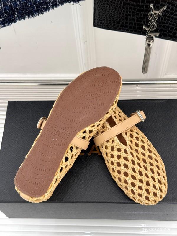 2025 Women AlAIA Beige Woven Leather Mary Jane