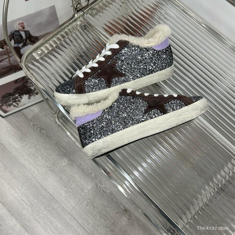 2025 Women GGDB Black Silver Glitter Leather Sneakers MJ00260