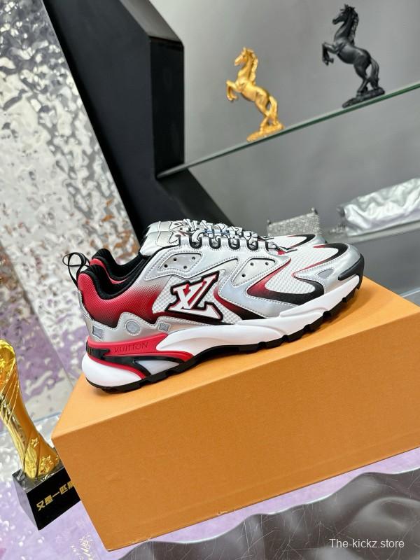 2025 Men Louis Vuitton White Red Black Leather Mesh Sneakers MJ00420