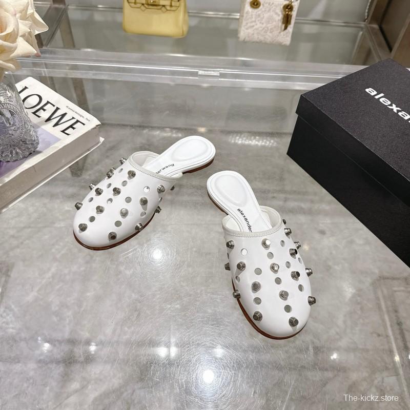 2025 Slippers Alexander Wang White Leather Studded LY00310