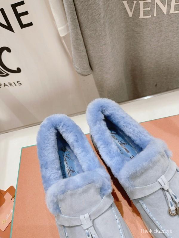 2024 Slippers LP Light Blue Suede Shearling Slippers