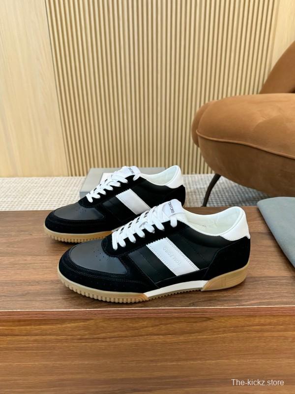 2025 Unisex TOM FORD Black White Leather Suede Sneakers Classic Contrasting LY00360