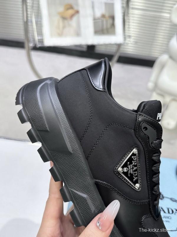 2025 Unisex Prada Black Leather Nylon Sneakers