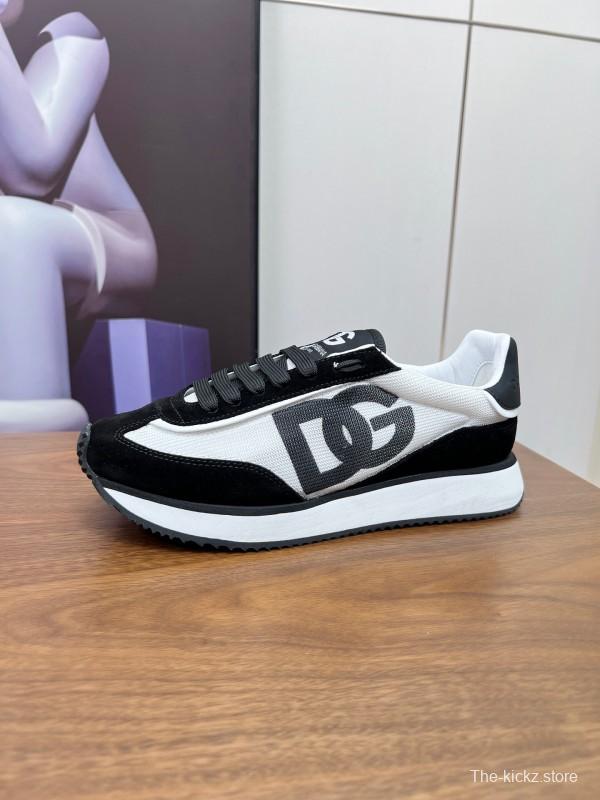 2025 Unisex Dolce & Gabbana Black White Mesh Suede Sneakers LY00300