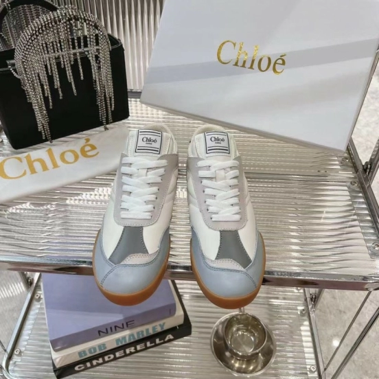 2025 Unisex Chloé White Grey Leather Casual Sneakers LY00280/LY00300