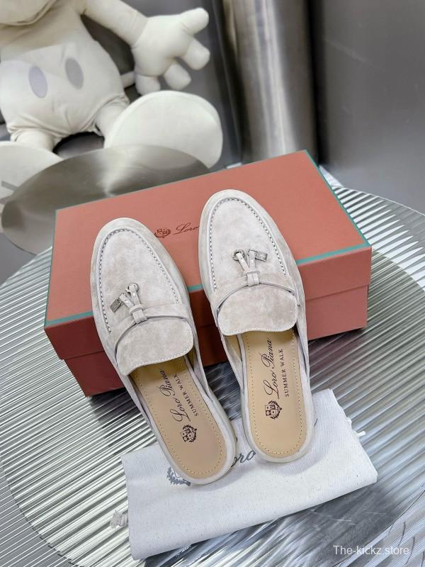 2024 Slippers Loro Piana Light Gray Suede Loafers MJ00270