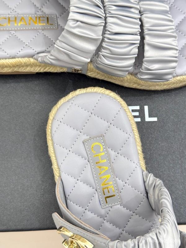 2025 Women Chanel Silver Leather Slippers KFY00230