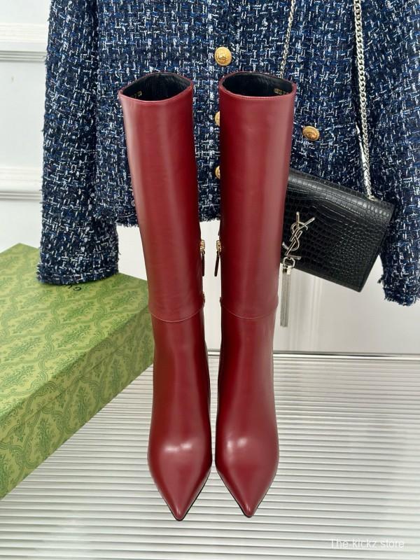 2024 Women Gucci red leather high heel knee boots