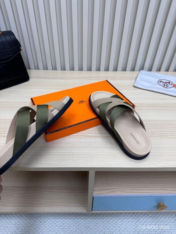2025 Slippers Hermès Beige Green Rubber Slippers