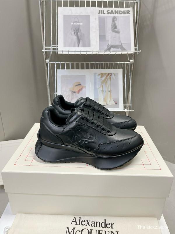 2024 Unisex Alexander McQueen Black Leather Sneaker Seal Logo MJ00370