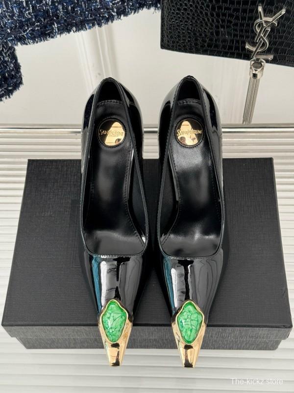 2024 Women Yves Saint Laurent Black Gold Patent Leather High Heels MJ00330
