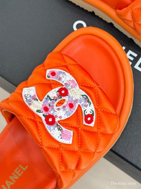 2025 Slippers Chanel Orange Leather Slippers KFY00260