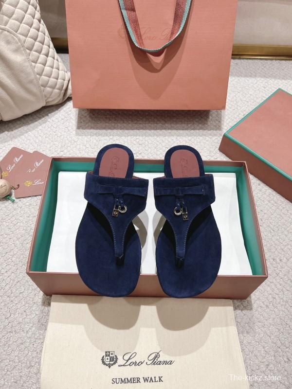 2025 Slippers Le Parmentier Navy Blue Suede Slippers LY00250